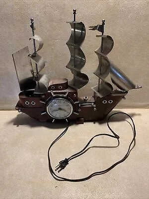 Vintage United Clock Sail Boat - Mahogany Wood Nautical Works! • $100