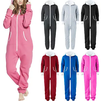 Unisex Adult Onesie0 Hooded Playsuit Plain One Piece Non Footed Pajamas Jumpsuit • £30.87