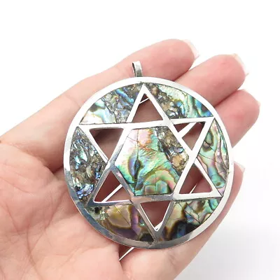 925 Sterling Silver Vintage Mexico Real Abalone Shell Star Of David Pendant • $74.95