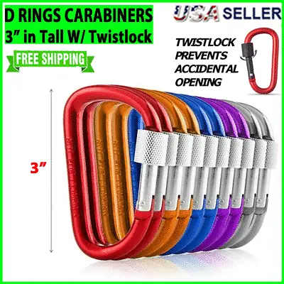 Carabiner Clip D Ring Set Aluminum Multicolor 3  In Twist Locking Key Hook Camp • $7.49