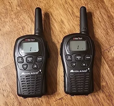 2 Midland X-TRA TALK Walkie Talkies Black LXT500 2 Way FRS Radio 3.5mm Jack Mic • $16