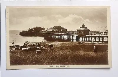 £5.95 • Buy Brighton Postcard Real Photo West Pier Pleasure Boats Beach People Sussex