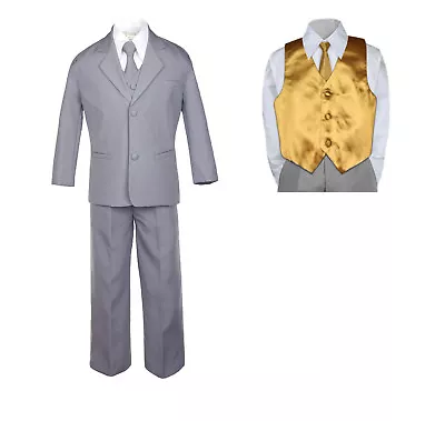 $78.99 • Buy 7pc Baby Toddler Boy Formal Party Medium Gray Suit W/Satin Vest & Necktie SM-16