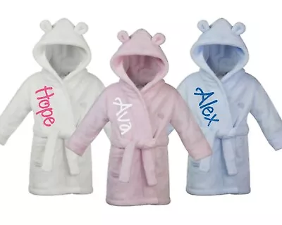 Personalised Embroidered Fluffy Dressing Gown Bath Robe Fleece 6/12 12/18 18/24 • £14.99