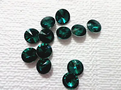 12 Pcs Acrylic Pointed Back Chaton Rivoli Beads Emerald Green 14mm Foiled • $3