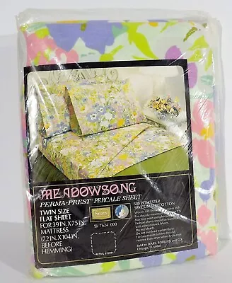 Vintage Sears MEADOWSONG Twin Size Percale Flat Sheet NEW Package Wear • $42.99