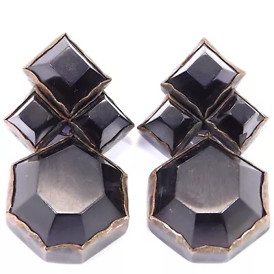 Vintage Bold Bronze Faceted Ebony Earrings By Monies  • $350