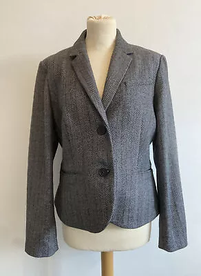 Womens Jack Wills Grey Black Herringbone Wool Blend Jacket Blazer Uk Size 14 • £39.99