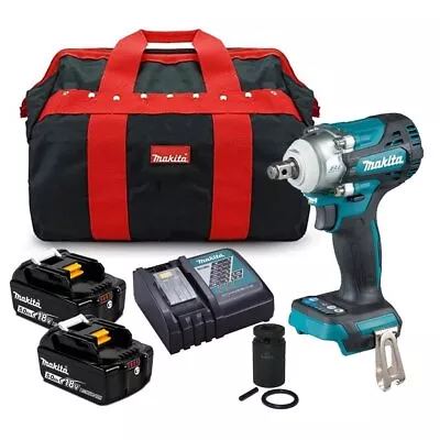 Makita DTW300TX2 18V 1/2  Impact Wrench With 2x 5.0Ah Batteries And 21mm Socket • £384.82