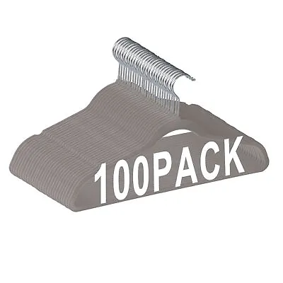 100PCS Velvet Hangers Non-Slip Clothes Hangers Premium 360° Swivel Hook Grey  • $32.58