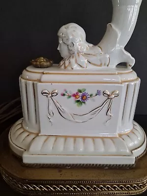 Vintage Porcelain Mermaid Mystical Figural Woman Lamp Gold Gilt & Floral Pattern • $60