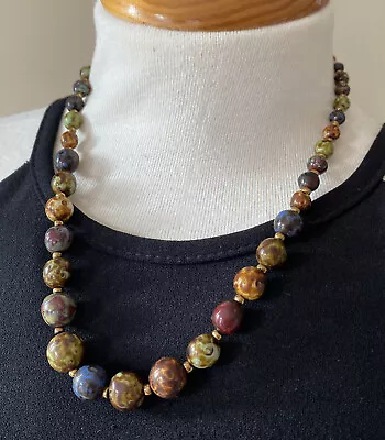 Vintage Scottish Pebble Faux Agate Glass Bead Necklace 50cm • £7