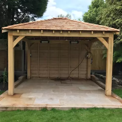 3.5 X 3m Oak Gazebo With Cedar Shingles Roof • £4959