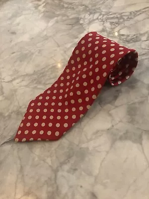 M&S Silk Neck Tie - Red With White Polka Dots - Used In Good Condition • £4.99