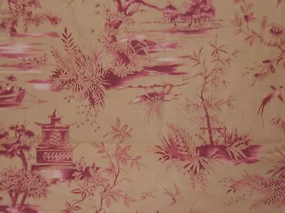 Duralee Shangri-La Vintage Chinoiserie Toile BTY Color Canton Red On Gold • $38