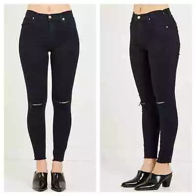 J Brand Alana High Rise Crop Skinny Jeans Ripped Knees In Blue Mercy Size 27 • $75