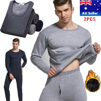 2pcs Set Men's Long Sleeve Thermal Top & Johns Pants Fleece Lined Winter Warm • $28.99