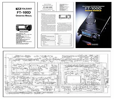 YAESU FT-100D OPERATING + TECH MANUAL + 11x17  SCHEMATICS + COLOR BROCHURE • $34.95