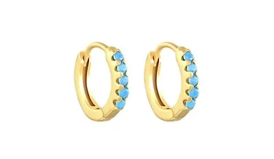 £4.99 • Buy 14k Gold Filled Baby's Small Blue Turquoise Huggie Hoop Earrings