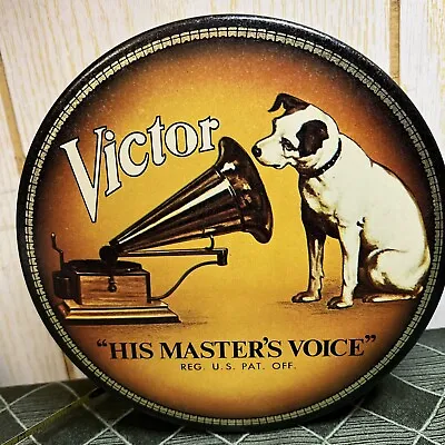 Vintage Victor  HIS MASTER'S VOICE  Round Metal Collectors Tin • $11.90