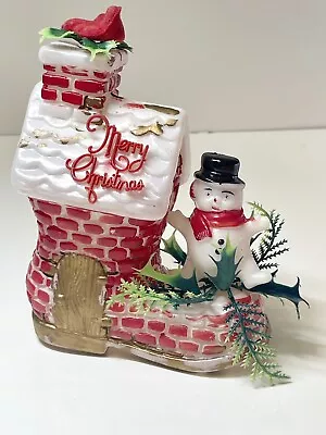 Vintage Snowman Christmas Chimney Boot Blow Mold 60s Kitschy Plastic Decoration • $55