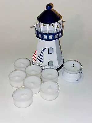 Tealight Lighthouse Candle Holder Metal And Extra Candles Nautical 6  Tall • £7.99