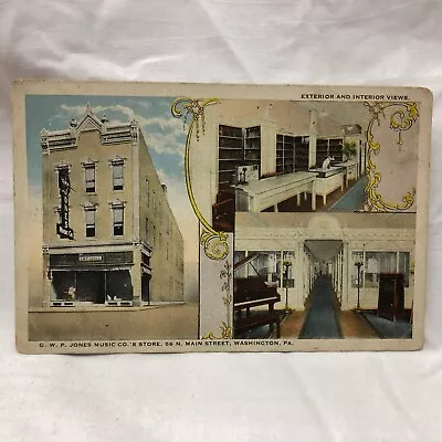 Vintage Washington Pennsylvania Postcard G W P Jones Music Co. Store Not Used • $13.48