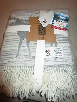 New Alpine Chalet Barker Textiles Oversize Wool Throw Design Moose 51 X 67 • $74.99