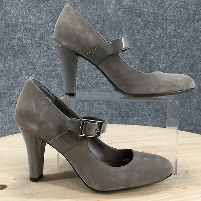 Merona Heels Womens 6 Casual Comfort Buckle Mary Jane Grey Suede Leather Cone • $21.24