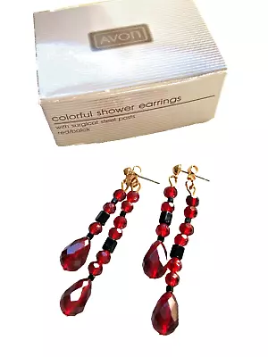 Avon Nos New Old Stock Colorful Shower Black & Red Dangle Pierced Earrings • $3