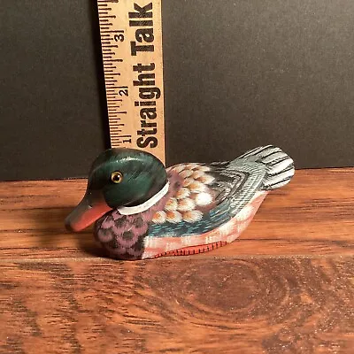 Vintage Duck Handcarved Wood Painted Decoy Hand Painted Shelf Decorden Family • $15