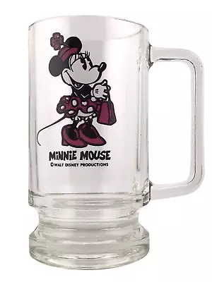 Disney MINNIE MOUSE Clear Glass Beer Mug W/ Handle Vintage FAST FREE SHIPPING • $14.95