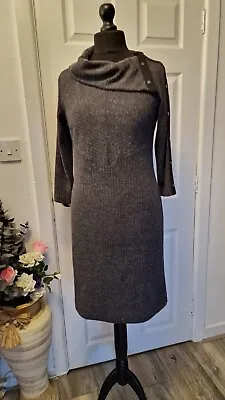 Libra Size 12 Knitted Dress In Grey Rib With Neck And Arm Stud Detail • £24.99
