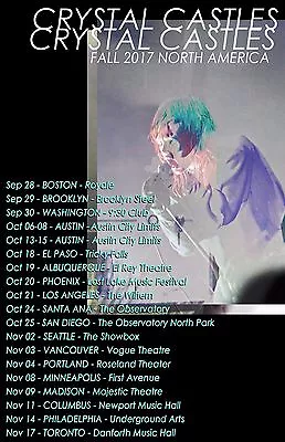 £19.62 • Buy CRYSTAL CASTLES  FALL 2017 NORTH AMERICA  CONCERT TOUR POSTER- Electropunk Music