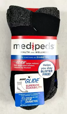 MediPeds Big&Tall Men’s NanoGLIDE® Quarter Cushion Black Socks Large 4 Pair • $15.99