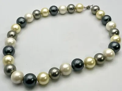 Vintage TENG YUE Black  Silver & Gold Pearl Necklace 18  Signed • $18