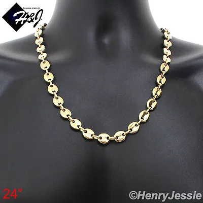 24 MEN Stainless Steel 10mm Gold Plated Puffed Mariner Link Chain Necklace*GN139 • $22.99