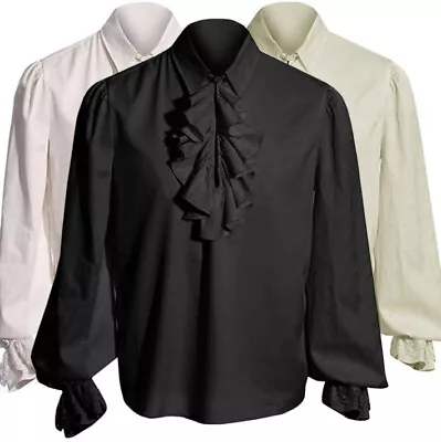  HOT Retro Men Gothic Shirt Top Victorian Medieval Ruffle Pirate Puff Sleeve • £22.39