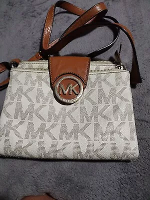 Michael Kors Signature Fulton Logo Crossbody Bag Purse Beige Vanilla  • $60