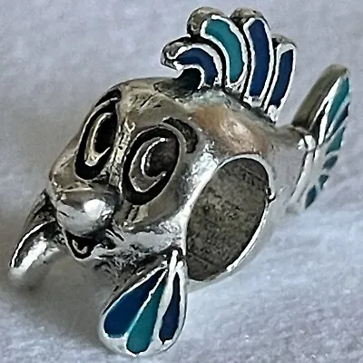 Disney Little Mermaid FLOUNDER Fish Blue Enamel Bead Fit European Charm Bracelet • $4.99