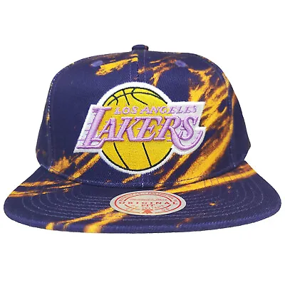 LA Lakers Mitchell & Ness Snapback Hat 3D Logo Purple Yellow Marble Art Cap NWT • $31.99