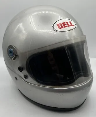 Vintage BELL STAR Full Face 1981 Motorcycle Helmet SILVER Size 7 1/4 Visor 58 • $147.09