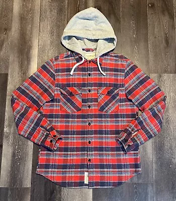 Denim & Supply Ralph Lauren Hooded Flannel Shirt Jacket M Red Blue Plaid Hoodie • $100