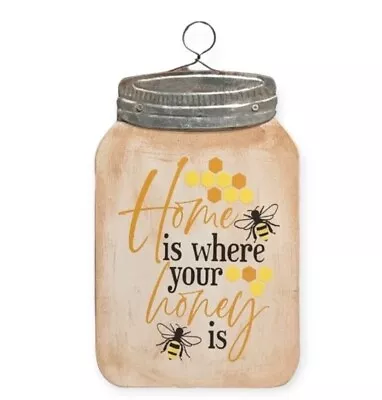 Mason Jar Home Is Where Your Honey Wall Art Bee Countrycore Wood Plaque Insect  • $14