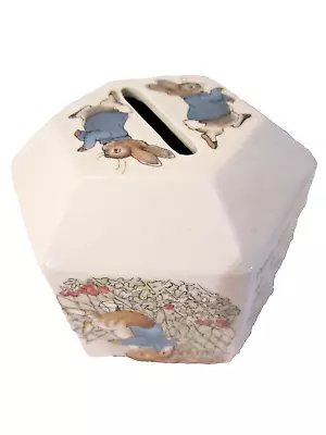 Wedgwood Beatrix Potter Peter Rabbit Ceramic Hexagon Coin Money Piggy Bank • $8.95