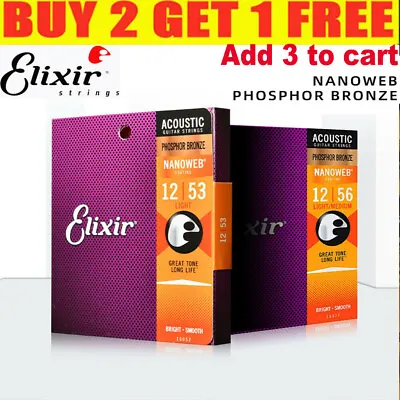 $12.79 • Buy Elixir Acoustic Guitar Strings Phosphor Bronze LIGHT 12-53 16002 16027 16052 STR