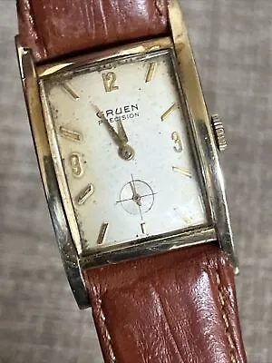 Vintage Mens Gruen Very Thin Precision Curvex 10K RGP Bezel 17J 435 750 Running • $225