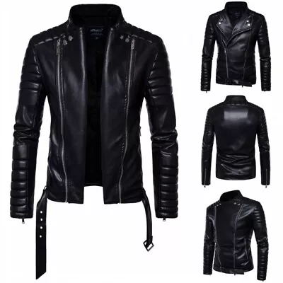 $74.93 • Buy Men's Motorcycle Faux Leather Jacket Punk Outwear Biker Buckle Zipper Outdoor L 