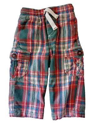 Mini Boden Toddler Cargo Pants 1.5Y Flannel Red Green Plaid Drawstring Waist • $12.99