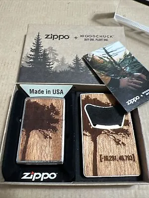 Zippo Windproof Woodchuck Lighter & Bottle Opener Set Tree Design NEW FAST POST • £10.50